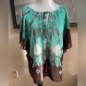 Arden B  Green and Brown Women's Butterfly Top